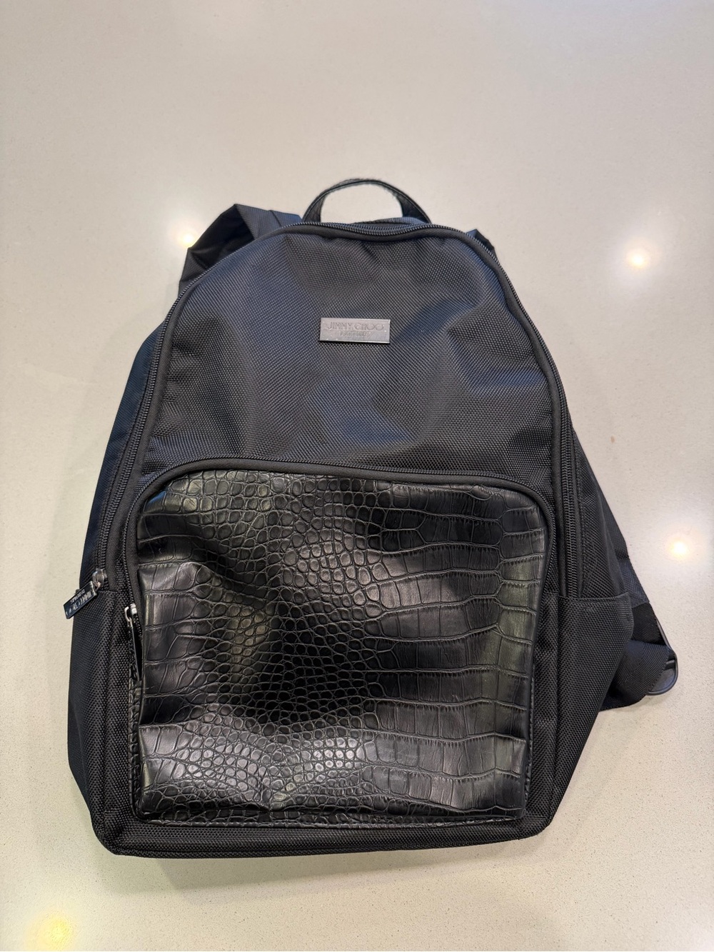 Black Jimmy Choo Backpack with Textured Front Pocket